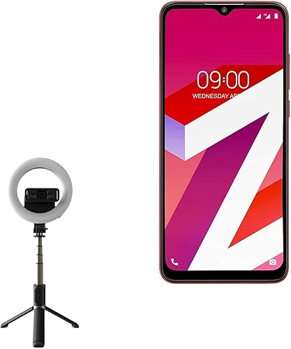 BoxWave Soporte y soporte compatible con Lava Z4 – RingLight SelfiePod, brazo extensible para selfie stick con anillo de luz – negro azabache