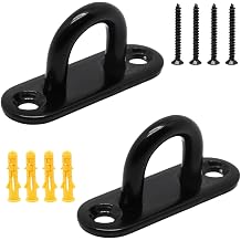 2 PCS 1.8 Inch Ceiling Hooks Heavy Duty Stainless Steel M5 Pad Eye Plate U Hooks Black Ceiling U Hooks for Hanging, with Screws