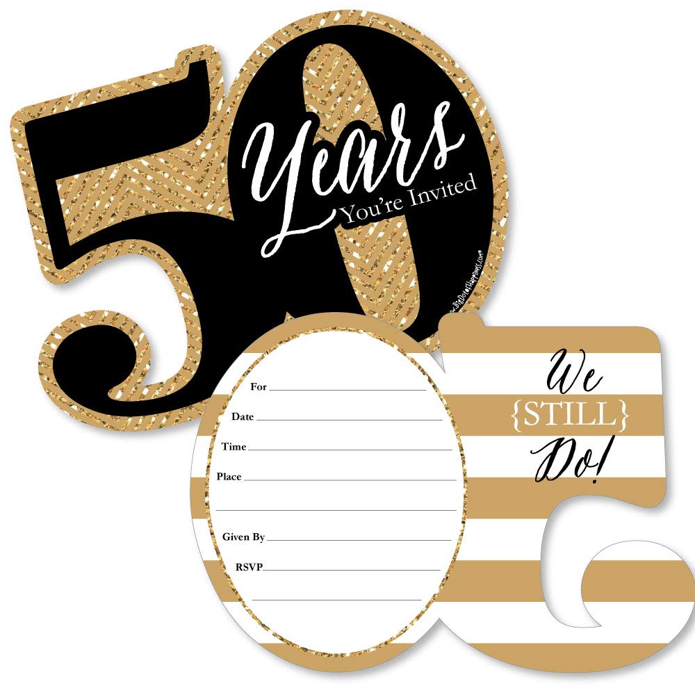 Big Dot of Happiness We Still Do - 50th Wedding Anniversary - Shaped Fill-In Invitations - Anniversary Party Invitation Cards with Envelopes - Set of 12