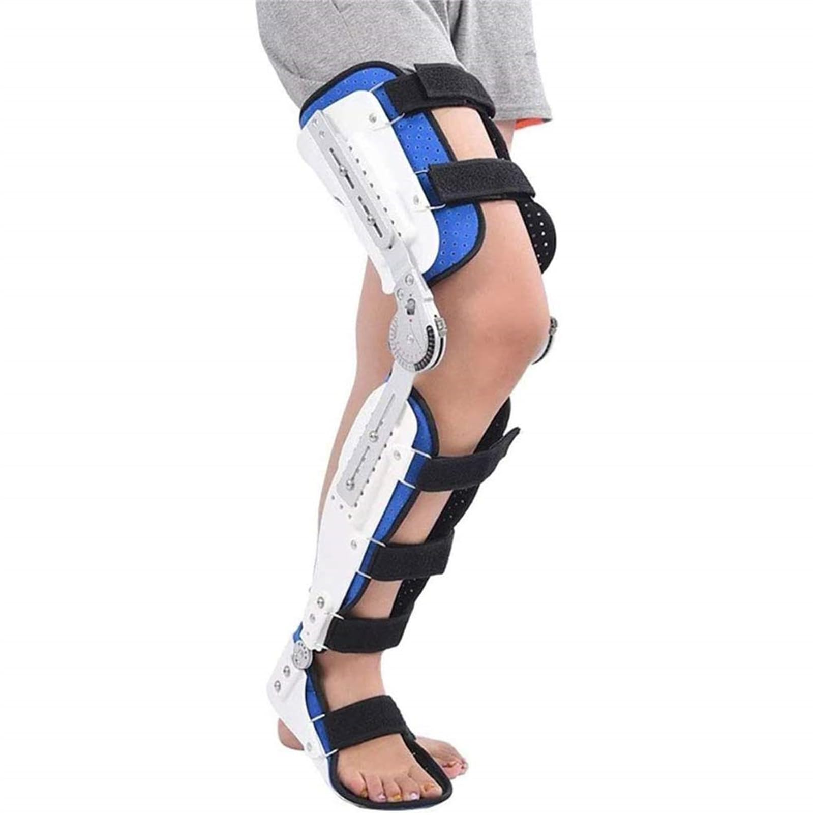 Brace de soporte de pie de rodilla con bisagras, protector de inmovilizador de ortesis posterior a la rodilla ajustable, férula de rodilla estabilizador de pierna completa para mujeres y hombres