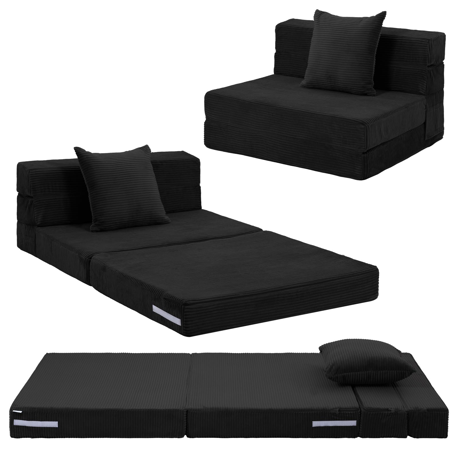 MeMoreCool Folding Mattress Single 190x90cm, High Density Foam Fold Out Sofa Chair Z Bed, Foldable Futon Mattress, Floor Lounger Guest Couch Bed for Sleeping, Travel, 13cm Thick, Black