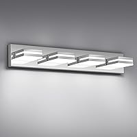 Vista 9 de Modernas luces LED pequeñas de baño (3 luces), iluminación de pared acrílica cromada de acero inoxidable, luces de tocador para baño sobre espejo