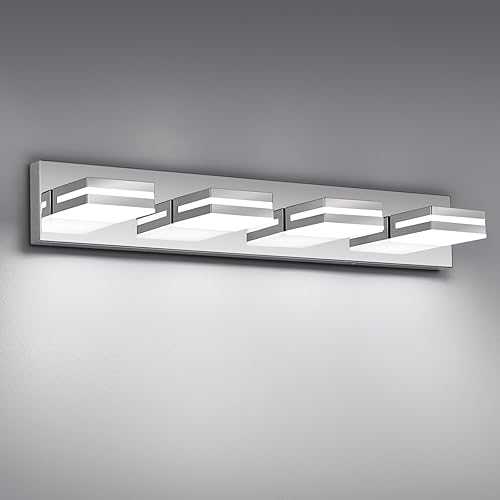 Miniatura 10 de Modernas luces LED de baño (3 luces), iluminación de pared acrílica negra metálica, luces de tocador para baño sobre espejo (6000 K 16 pulgadas)