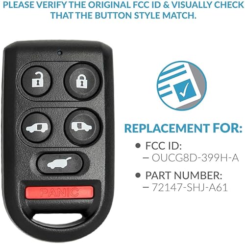 Miniatura 3 de Keyless2Go Reemplazo para llavero remoto de entrada sin llave para vehículos Honda Odyssey seleccionados que utilizan OUCG8D-399H-A 72147-SHJ-A61, 6