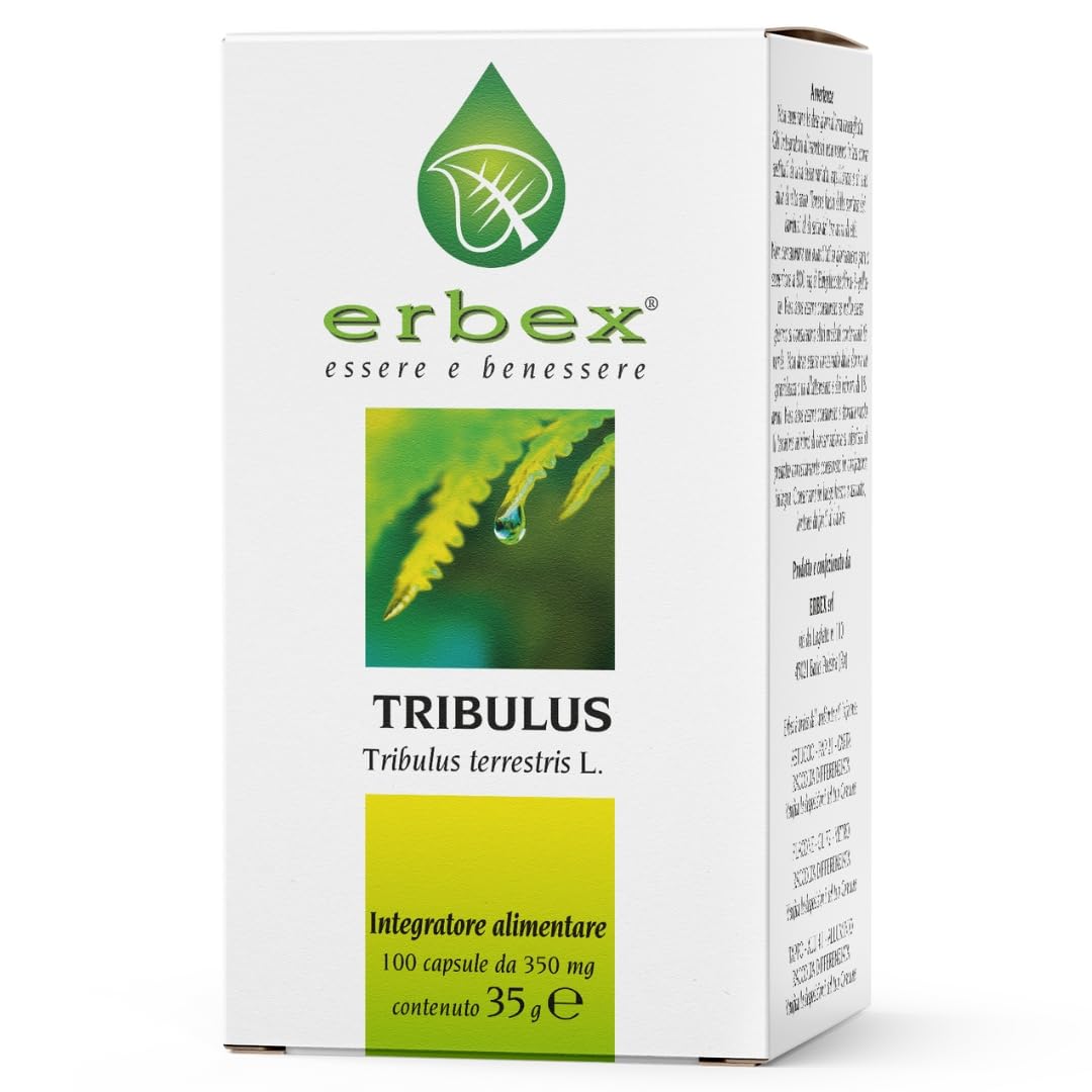 ERBEX - Tribulus Terrestris 100% Naturale, 360mg di Saponine Steroidee, Promuove il Vigore Fisico e la Vitalità degli Uomini, Migliora Resistenza e Virilità, Vegano e Senza Additivi
