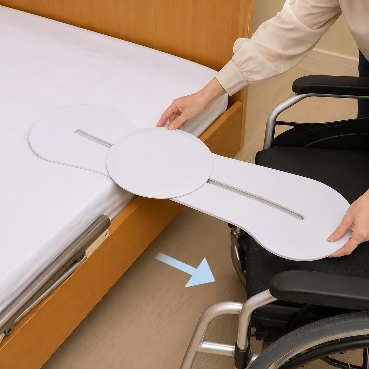 Tavola di trasferimento paziente curva per sedia a rotelle, letto, WC e auto