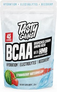 TASTY GAINS - Amino Acids Supplement - BCAA Powder, Amino Energy Powder, Essential Energy with Electrolytes, Essential BCAA & EAA with HMB - 45 Servings, Strawberry Watermelon
