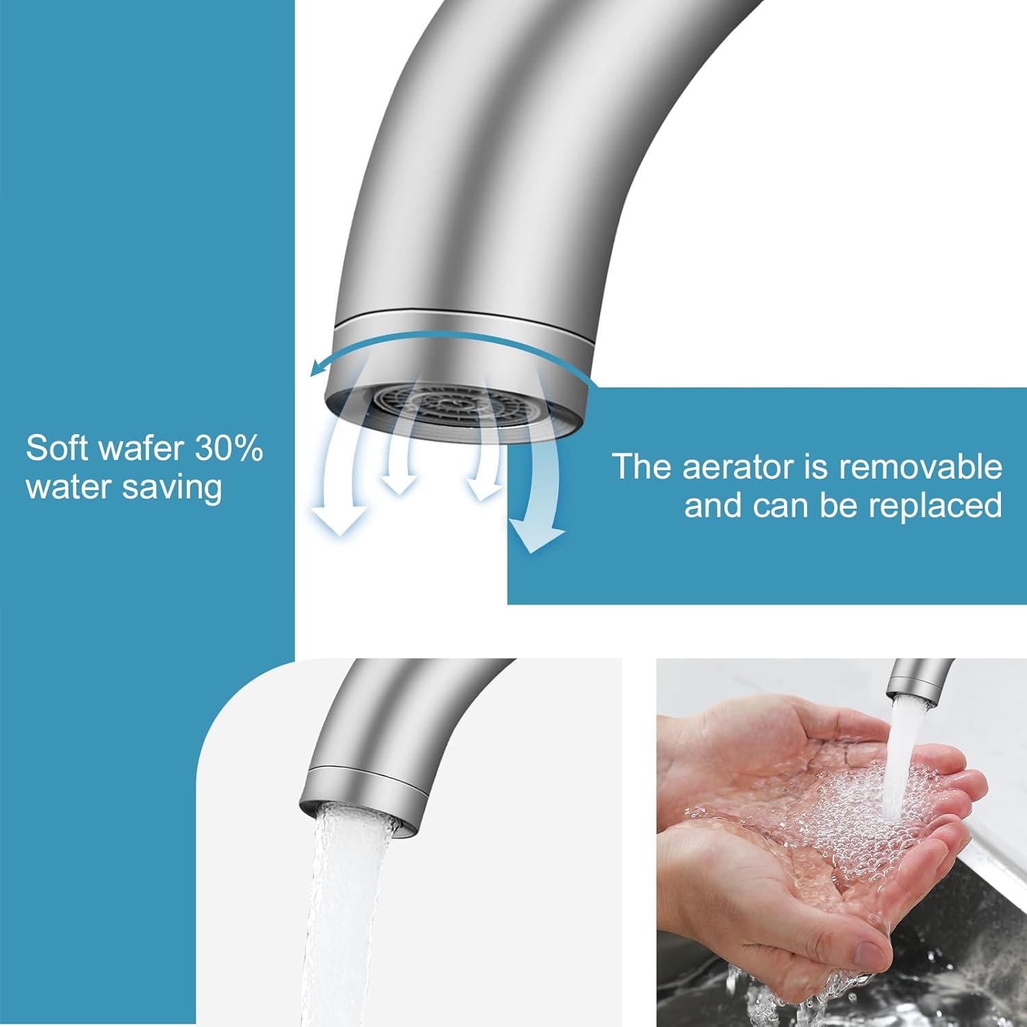 Brushed Nickel Bathroom Faucet Single Handle for 1 or 3 Hole Bathroom Sink Faucet with Deck Pop-up Drain and Supply Pipe,for Mixing wash Basin, RV
