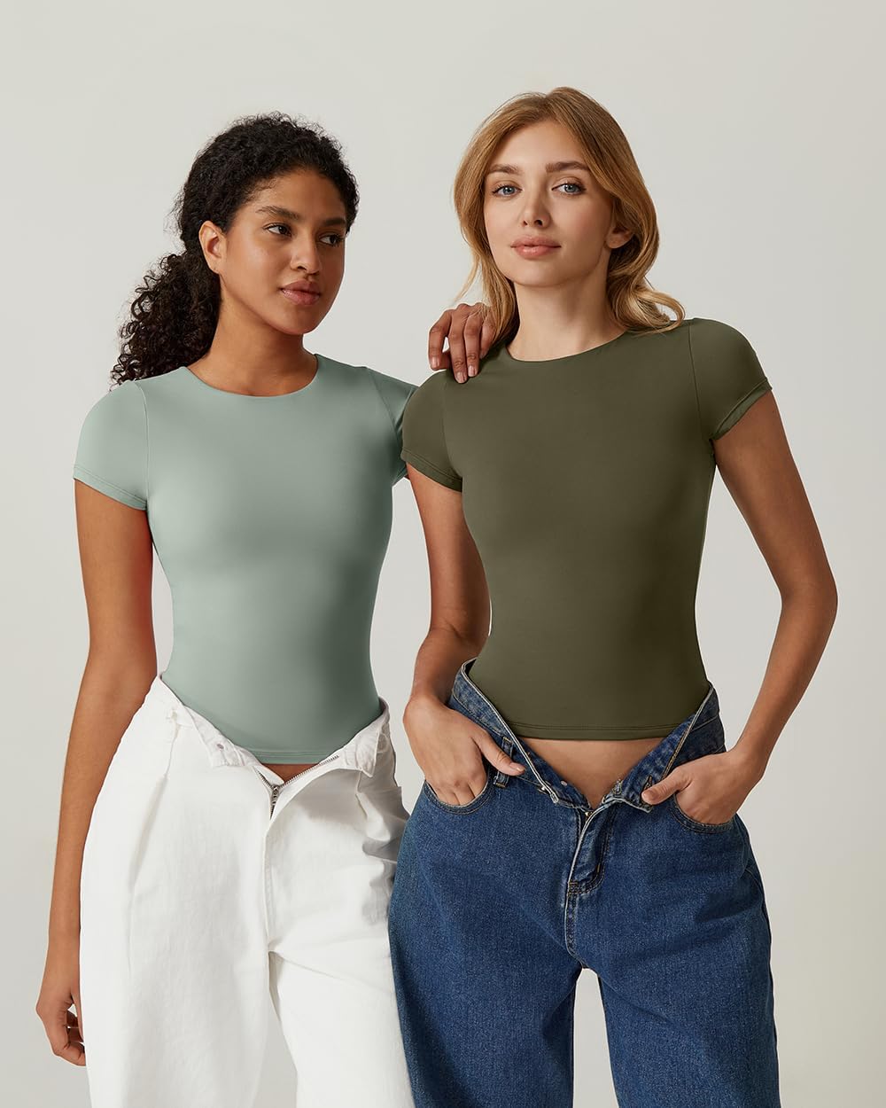 QINSEN Women's Crew Neck Short Sleeve Tees Double Lined Slim Fit T Shirt Basic Y2K Tops - Image 3