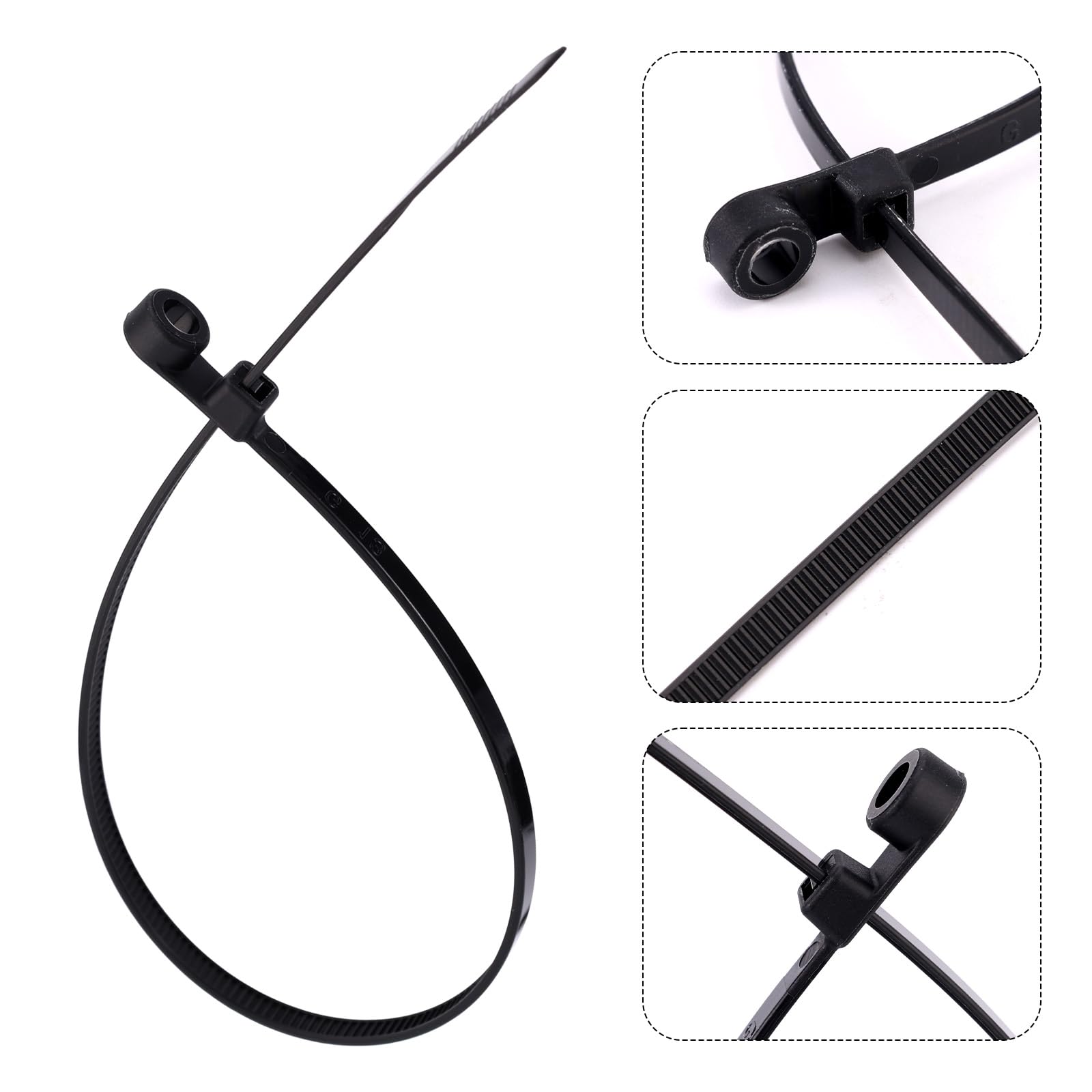 Gosknor 200pcs 11.8in Black Cable Ties with Screw Hole - Image 3