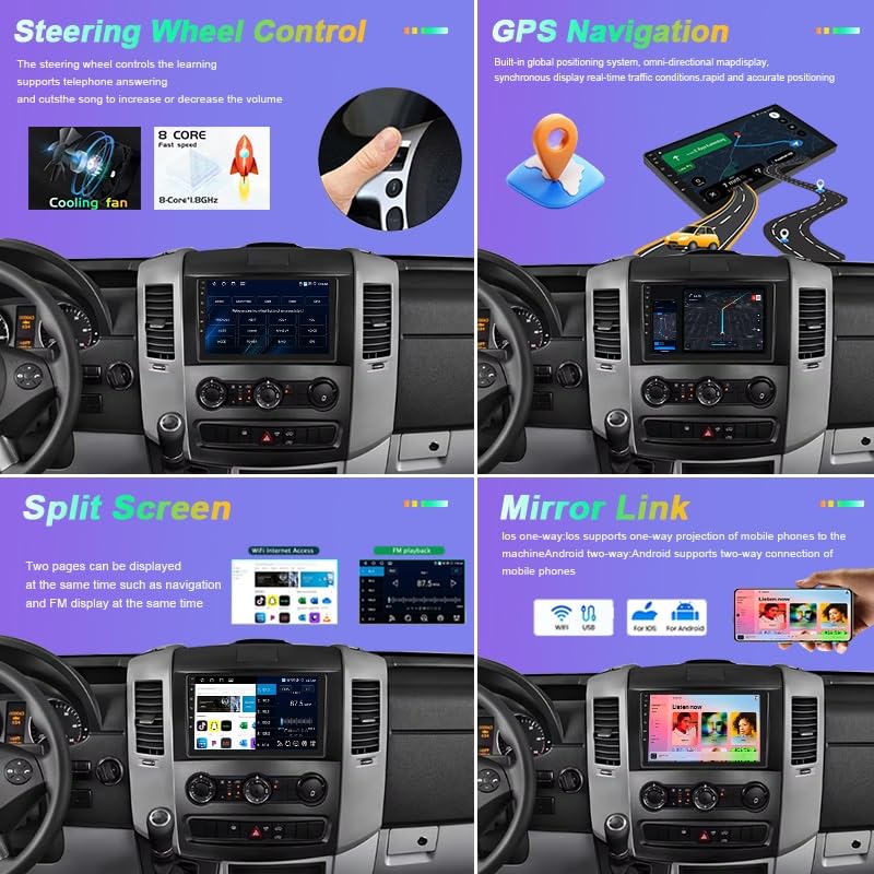 Radio Pantalla 10 Sprinter 2009 con Android Auto Inalámbrico Wifi 6