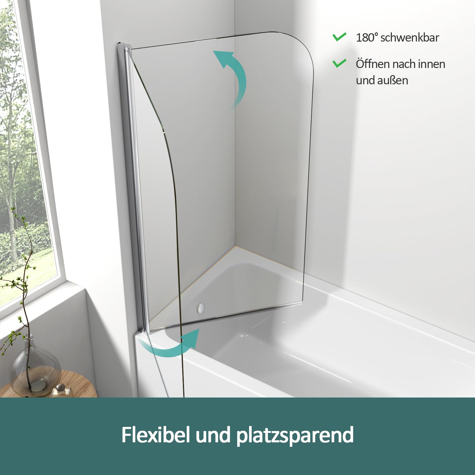 EMKE Pannello doccia per vasca da bagno, 70 x 140 cm, divisorio doccia per vasca da bagno e doccia, vasca da bagno in vetro di sicurezza da 6 mm