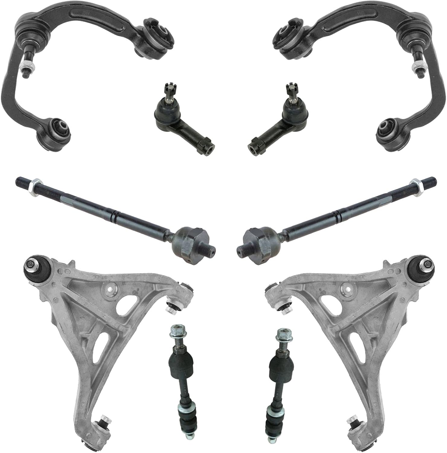 TRQ Front Steering & Suspension Kit Control Arm with Ball Joint Sway Bar Stabilizer Link Tie Rod Compatible with 2005-2008 Ford F-150 2006-2008 Lincoln Mark LT
