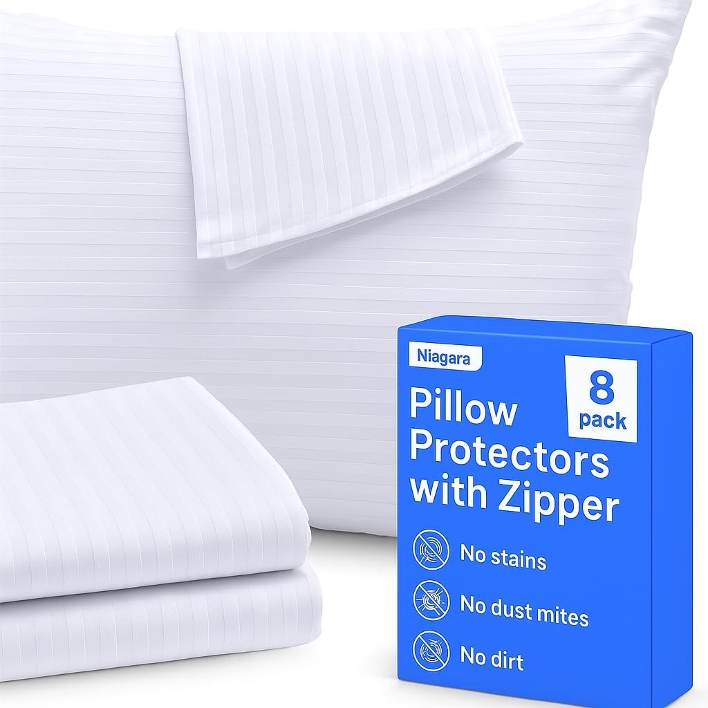 Ultra-Soft Pillow Protectors Queen Size  12-Pack Zippered Covers, Breathable Protection Against Stains, Dirt, & Dust