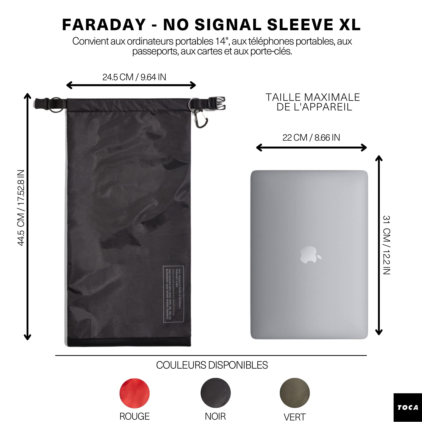 TOCA Pochette Anti Ondes pour téléphone Portable, Sac Faraday, bloqueur Signal WiFi/GSM/GPS/Bluetooth, aux Cartes De Crédit