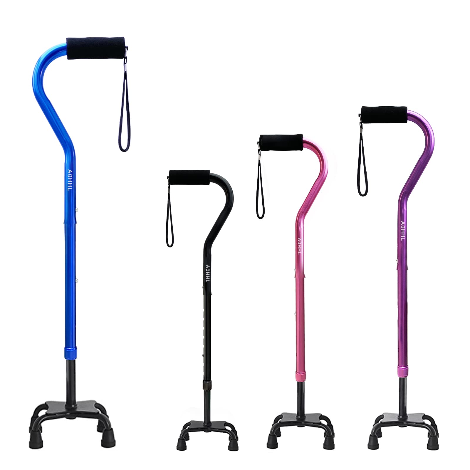 AOHHL Quad Walking Cane Foldable Adjustable Portable Stick Men & Women and Seniors - Lightweight & Sturdy with 4-Pronged Base for Extra Stability Balance,Self Standing Gifts for mom Dad