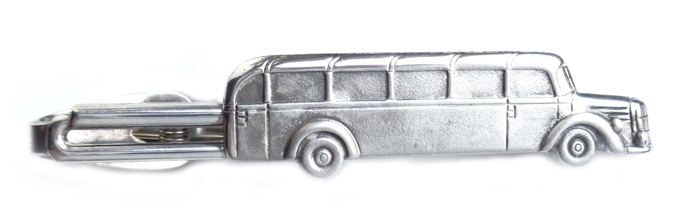 Krawattennadel mit Oldtimerbus ca. 6,8 cm lang silbern satiniert und leicht geschwärzt Patinastil m.i. Germany + Geschenkbox - SALE - Accessoire für die Seidenkrawatte