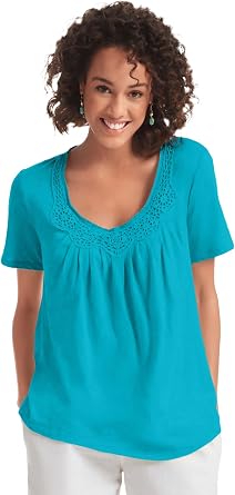 Woman Within Plus Size Crochet-Trim Knit Top