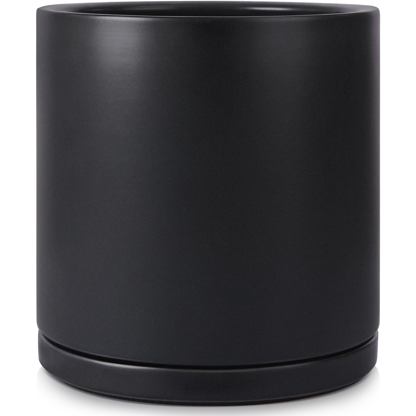 Kazeila Plant Pots Ceramic Planter for Indoor Outdoor Plants Flowers 8 Inch Matte Black Medium Cylinder Flower Pot with Saucer and Drainage Hole,Glazed Finish Interior and Exterior