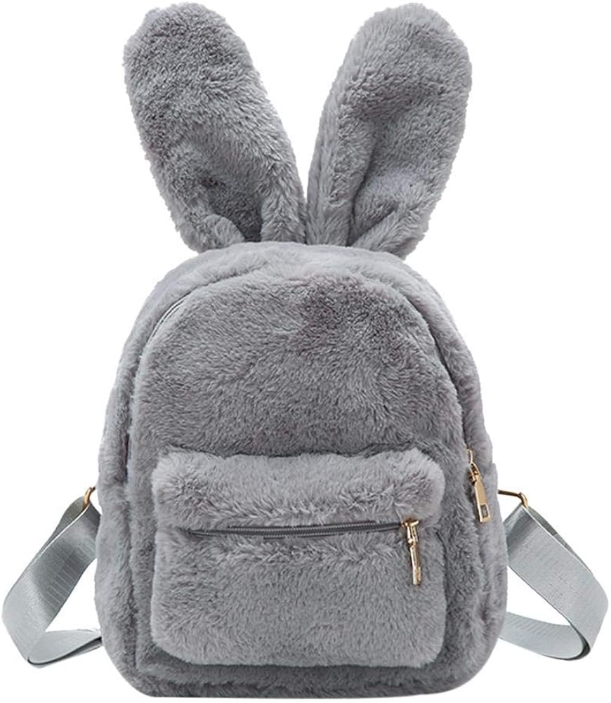 Bunny Backpack, Cute Mini Backpacks for Women Plush Rabbit Ear Satchel Fuzzy Bunny Purse Handbags