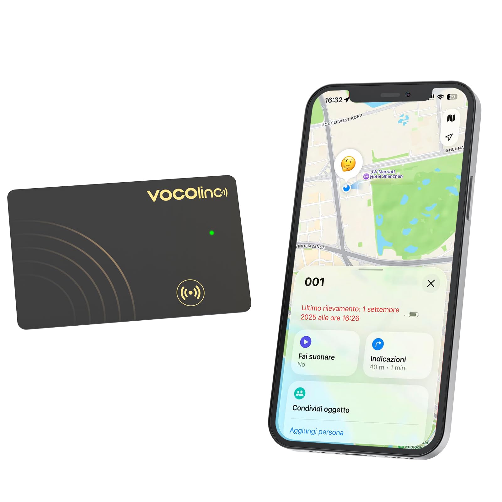 VOCOlinc Ricaricabile Wallet Tracker Thin 1.6mm, Smart Air Tag Card Compatibile con Apple Dov’è App (solo iOS, NON per Android), Bluetooth Localizzatore di Portafogli per Bagaglio/Valigia/Passaporti