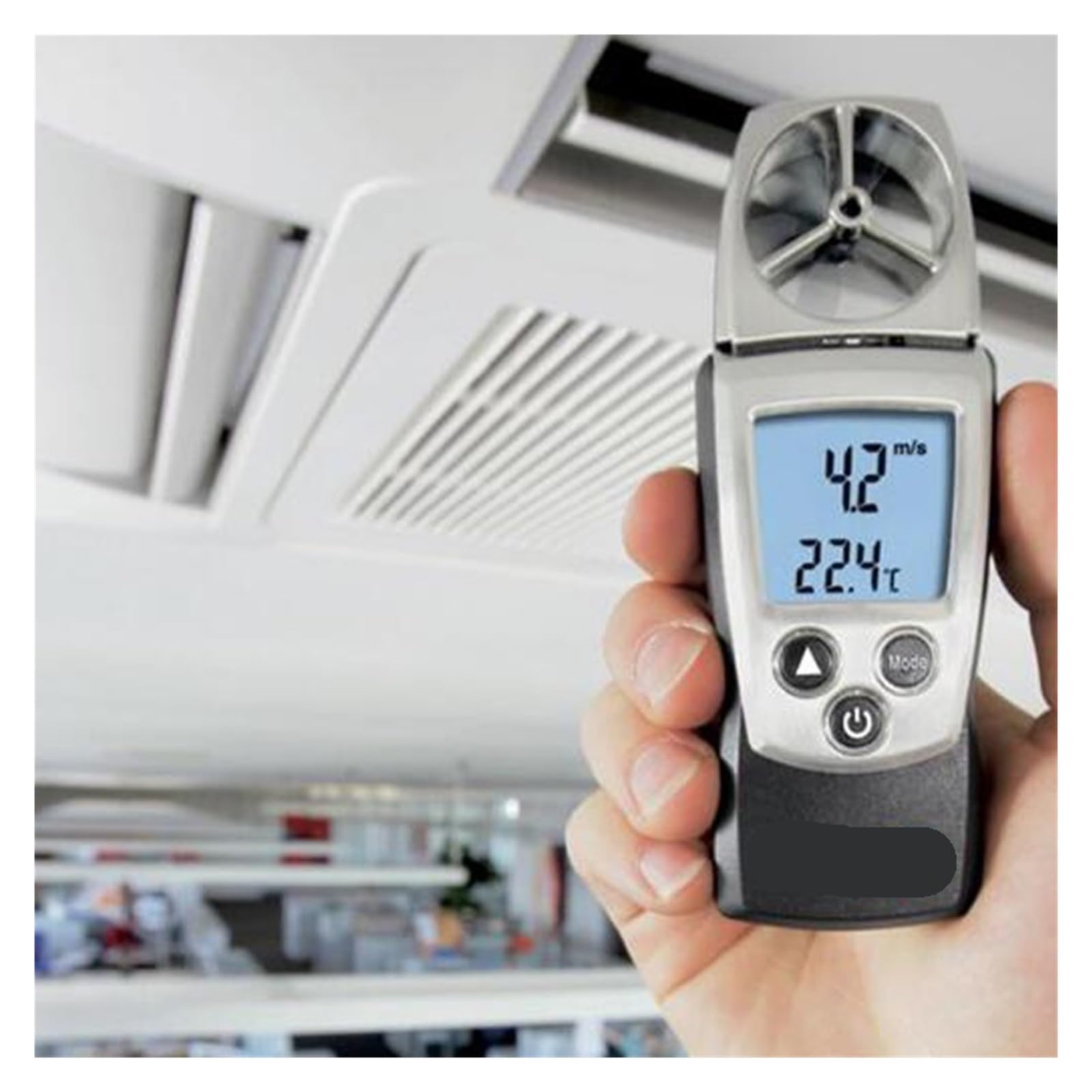 Anemometro, Rango de 0,4 a 20 m/s Anemómetro de sonda de paletas práctico Velocidad del viento Velocidad del flujo de aire/Temperatura/Humedad