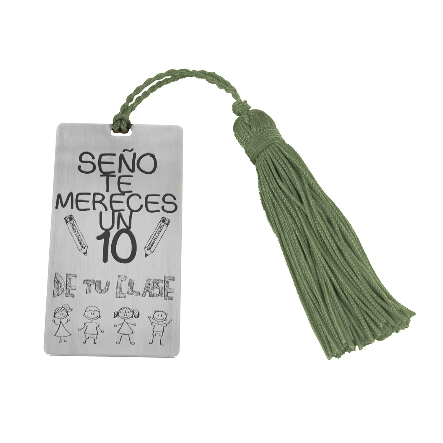 Segnalibro in argento per profes "Ti meriti un 10" con nappone colorato - Regalo per insegnanti - Fine corso (Verde 2 facce)
