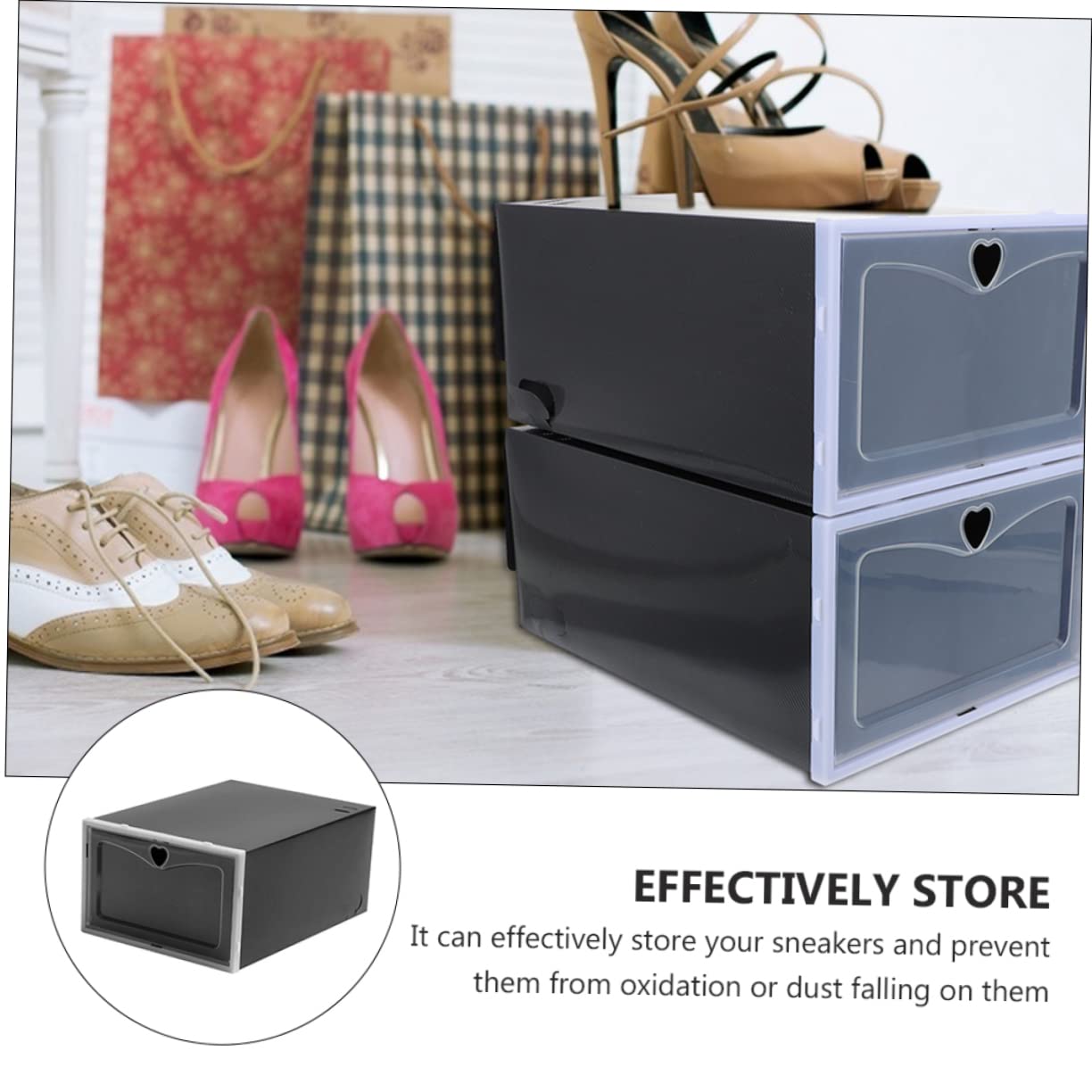 Scatola Organizer per Scarpe 6 Pezzi Pp Nera Struttura Cassetto | Design Forato Traspirante, Accesso Comodo, Robusta e Resistente, per Ordine Nell'armadio e Nelle Stanze