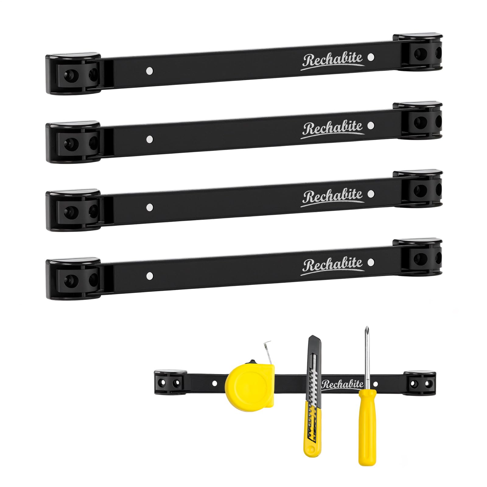 4 Pieces 12" Magnetic Tool Holder Strip, Black Magnet Bar, Metal Tool Organizer Rack for Garage Organization, Easy To Install in Workshop, Mounting Screws Included