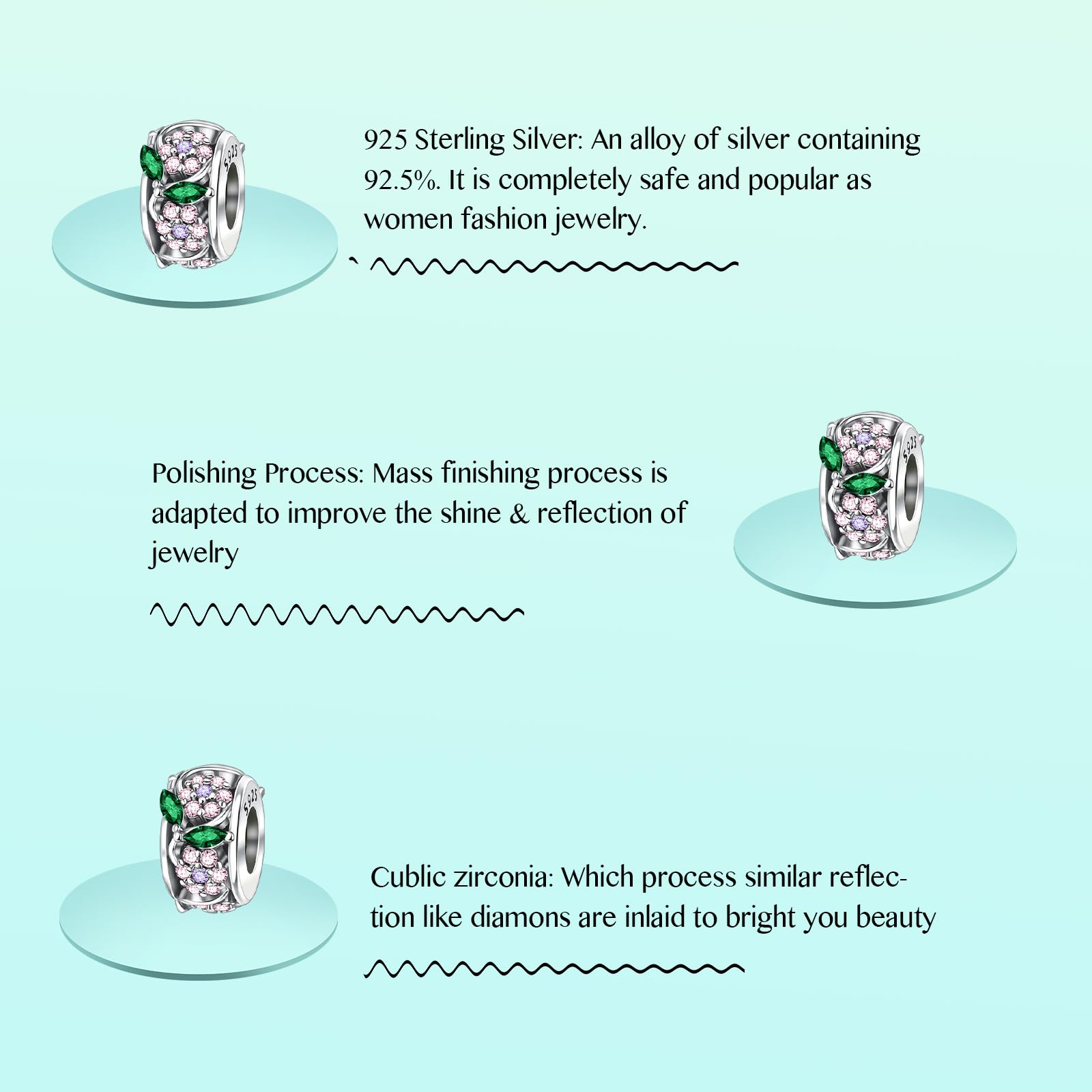 Annmors 925 Sterling Silver Clips Distanziatore Catena di Sicurezza Ferma Ciondoli Ciondolo in Vetro di Murano per Donna Bracciale Collana Gioielli Regalo