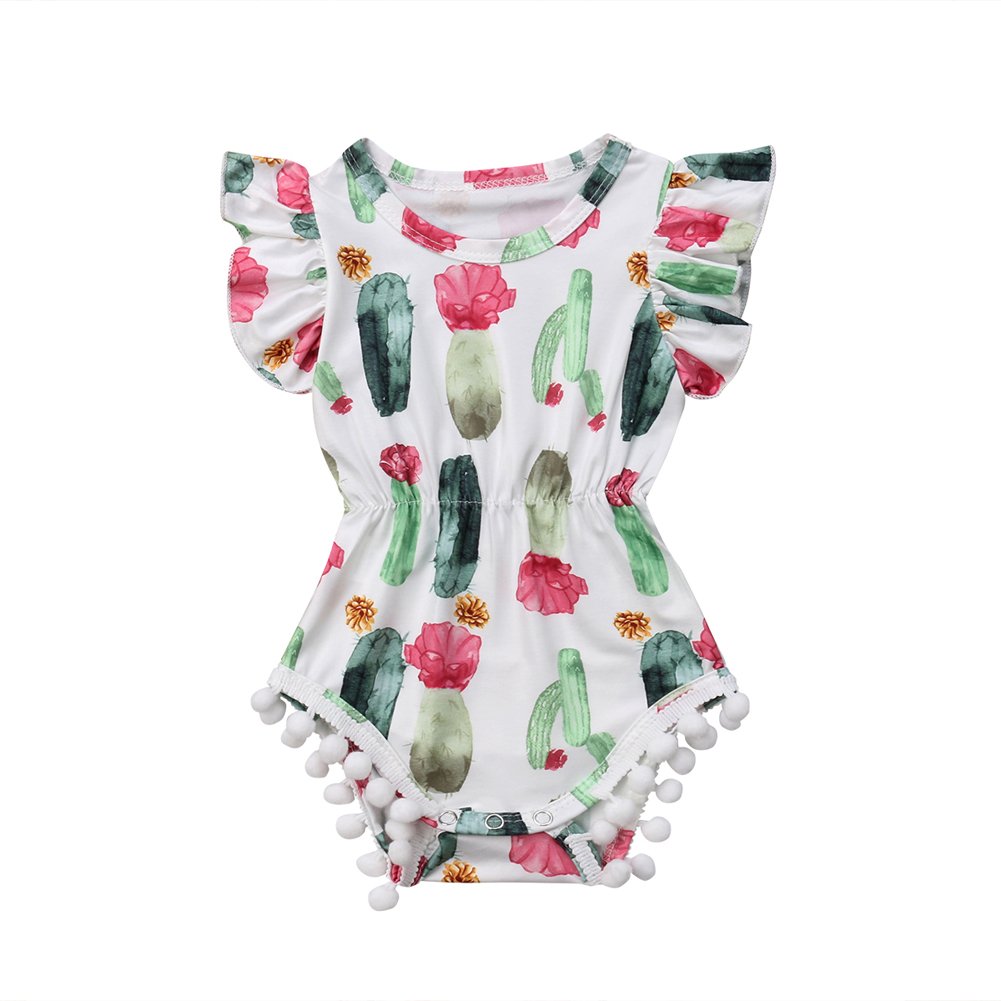 Newborn Baby Girl Cactus Bodysuit Kids Floral Ruffle Tassel Romper