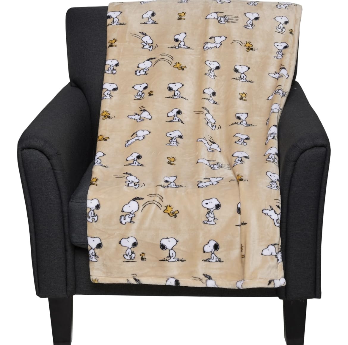 Berkshire Blanket Yellow Berkshire Home & Blanket Co. Peanuts Gang Snoopy Happy Dance With Paw Prints Velvet Soft Plush Throw Blanket | 50" X 70" |