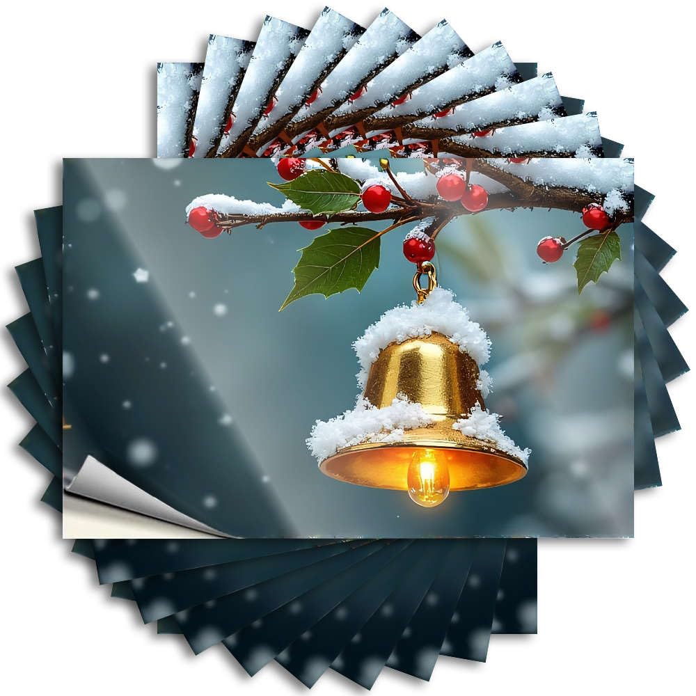 Sticker Heavy, Teen Case A Golden Bell Adorned with Snow Hangs from A Holly Branch. | Tiki Decorations(8X12CM)