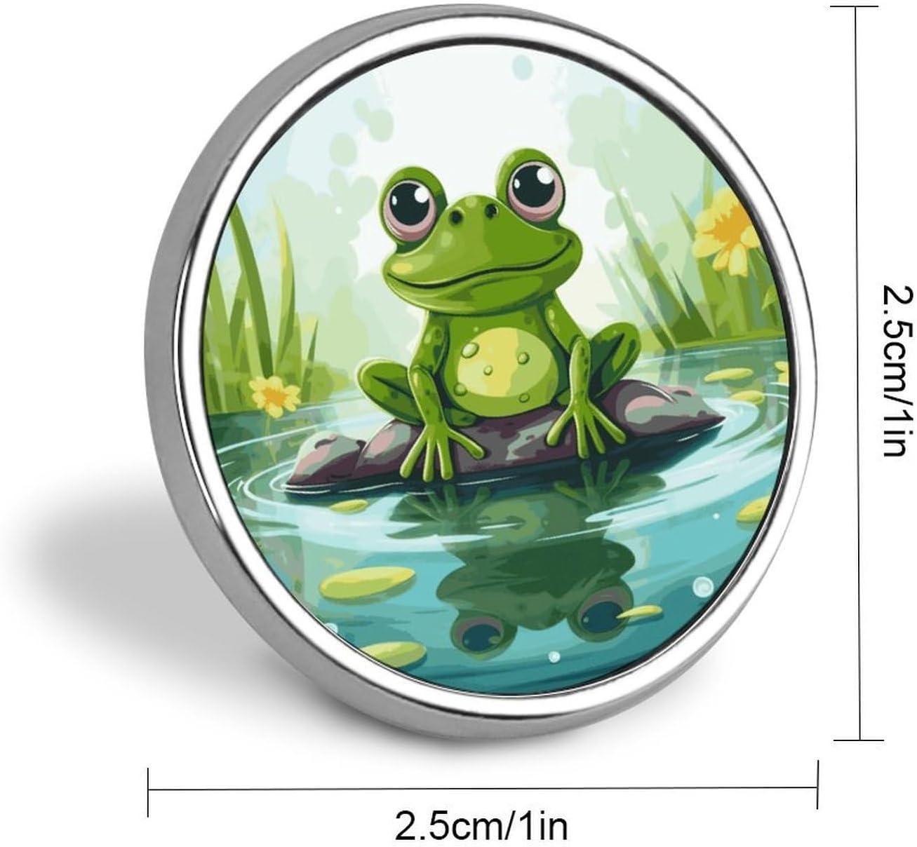 Aluminum Alloy Lapel Pin Round Backpack Pins, Frog in A Pond image 2