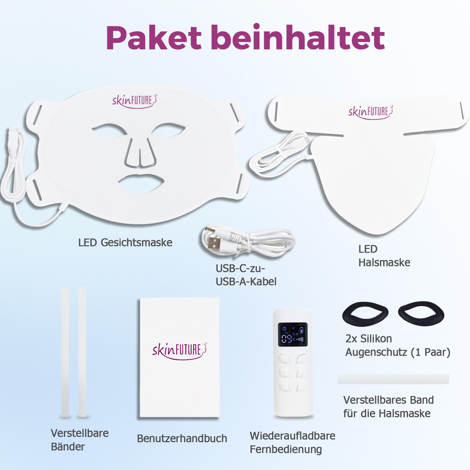 LED Maske Gesicht Gesichtsmaske für Gesicht, Hals & Dekolleté – 480 LEDs, 4 Lichtmodi (Rot, Blau, Gelb, Nah-Infrarot-NIR) – Anti-Aging Lichttherapie gegen Falten, Akne & für strahlende Haut