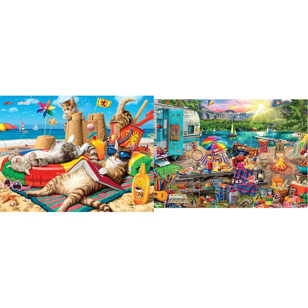 Buffalo Games - Beachcombers - 750 Piece Jigsaw Puzzle Multicolor, 24" L X 18" W & Aimee Stewart - Family Campsite - 500 Piece Jigsaw Puzzle with Hidden Images