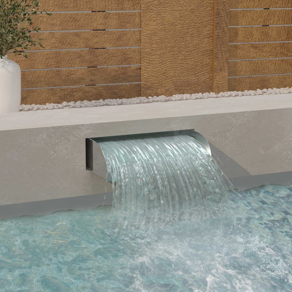 Edelstahl Wasserfall Schwallbrause 60 x 34 x 14 cm Edelstahl 304 matt gebürstet für Teich Pool Garten, mit gleichmäßigem Wasserfluss und Zierbrunnen-Optik