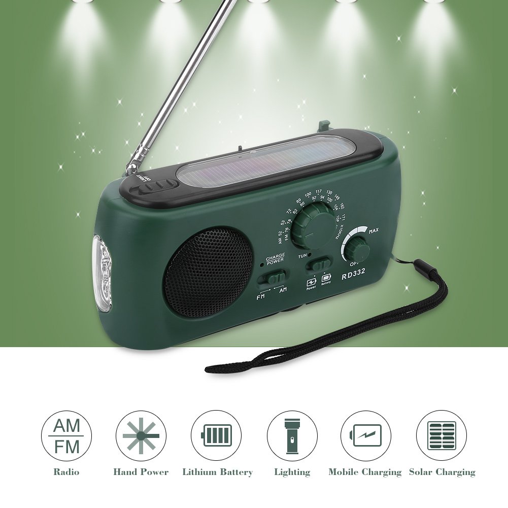 Radio Solaire,Radio Multibanda Solar Dinamo,Radio Portable Solaire,Solaire Main Manivelle Wind Up Radio LED Lampe De Poche,Portable Cam d'urgence Énergie Solaire Mo Am/FM Radio avec LED