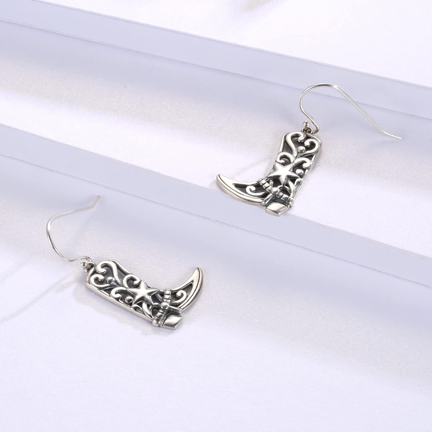 Sterling Silver Cowgirl Boot Earrings: Women Dangle Boot Earrings Country Western Style Jewelry Gifts for Cowgirl - Image 5