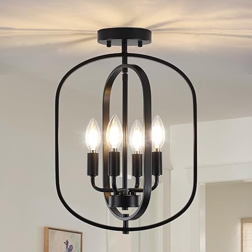 Lámpara de techo negra de montaje empotrado, 4 luces, luces de techo semiempotradas, accesorios de iluminación de cocina, lámpara industrial moderna