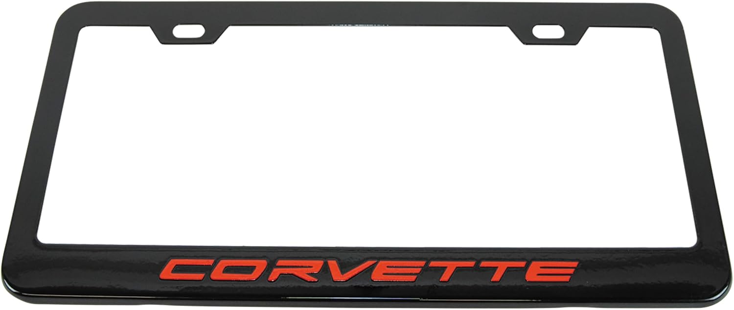 Carbon Fiber License Plate Frame w/Gloss Yellow Corvette Script for 2020-2023 C8 Corvette