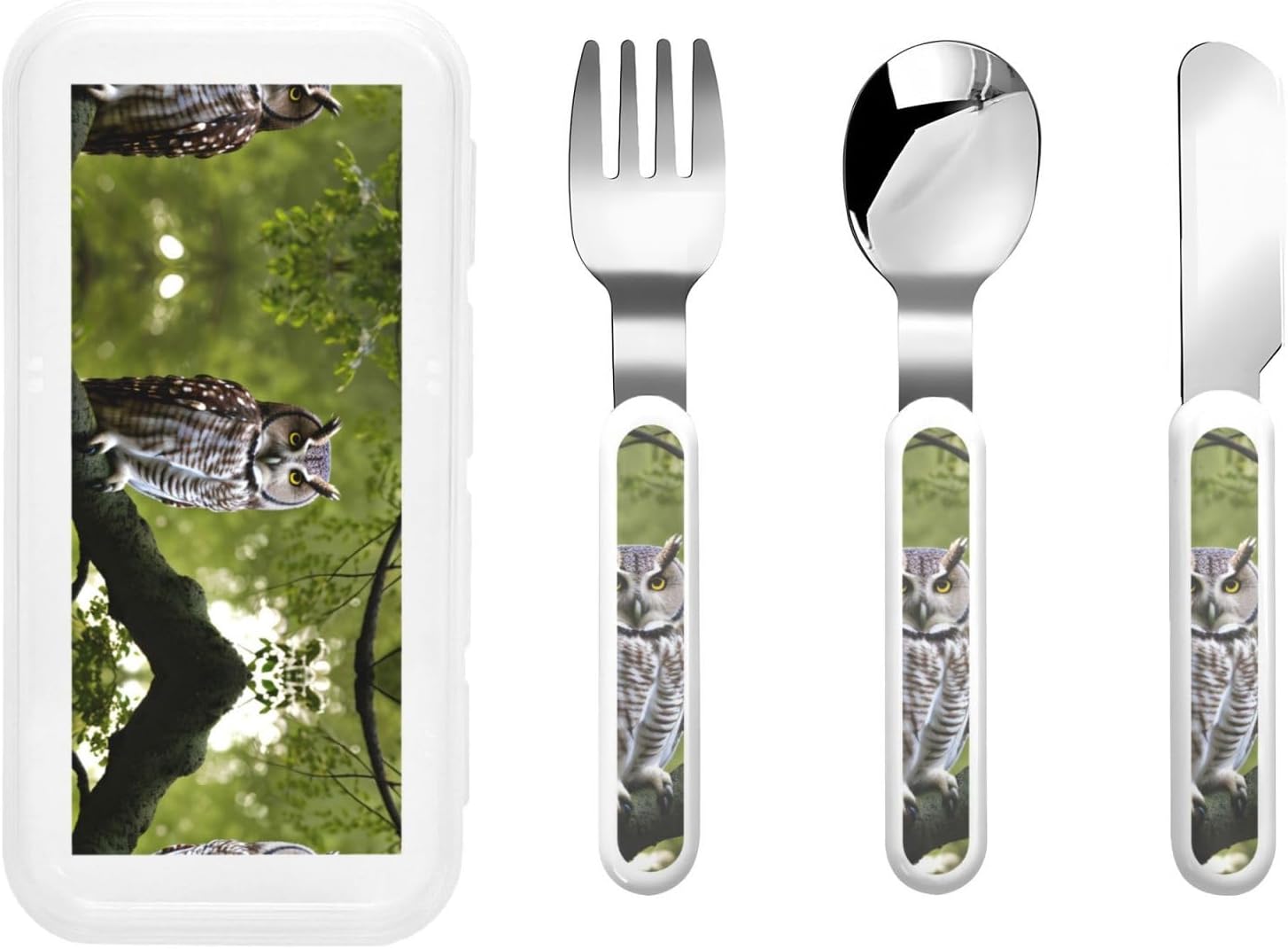 Owl Tree Branches Flatware 3 Pieces Set For Dinners, Stainless Steel Cutlery, Forks, Dinner Knife, Dinner Spoon