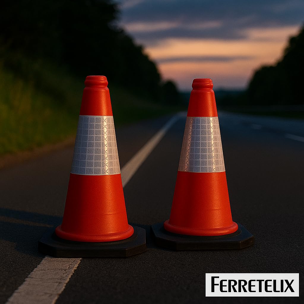 FERRETELIX 6 Conos de Señalización Rojo 50 cm – Base de Goma Reflectante