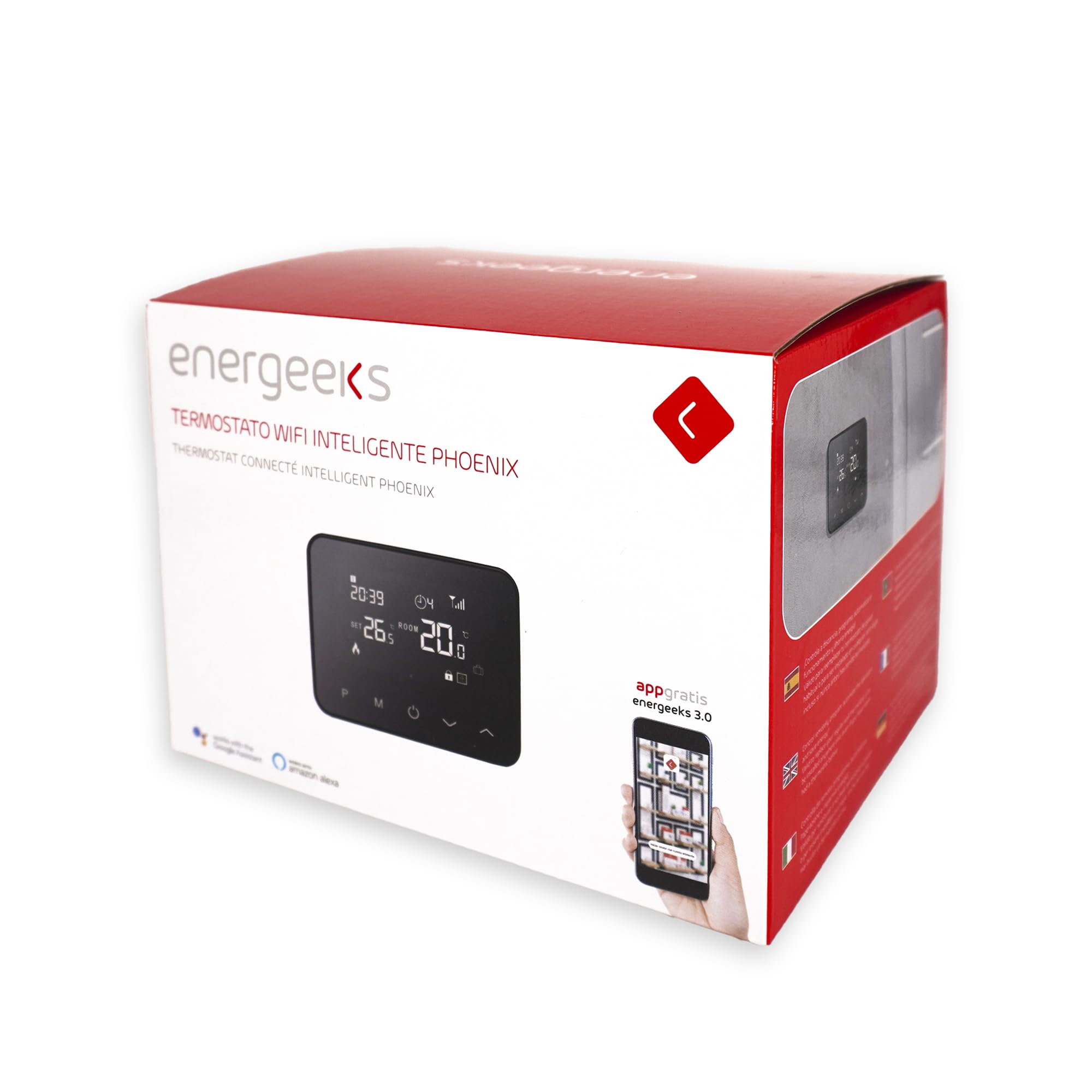 Energeeks Phoenix - Inteligentny termostat WiFi - Automatyczny i programowalny - Kompatybilny z kotłami gazowymi, benzynowymi, pelletowymi i ogrzewaniem podłogowym - Pilot z aplikacją - Kompatybilny z