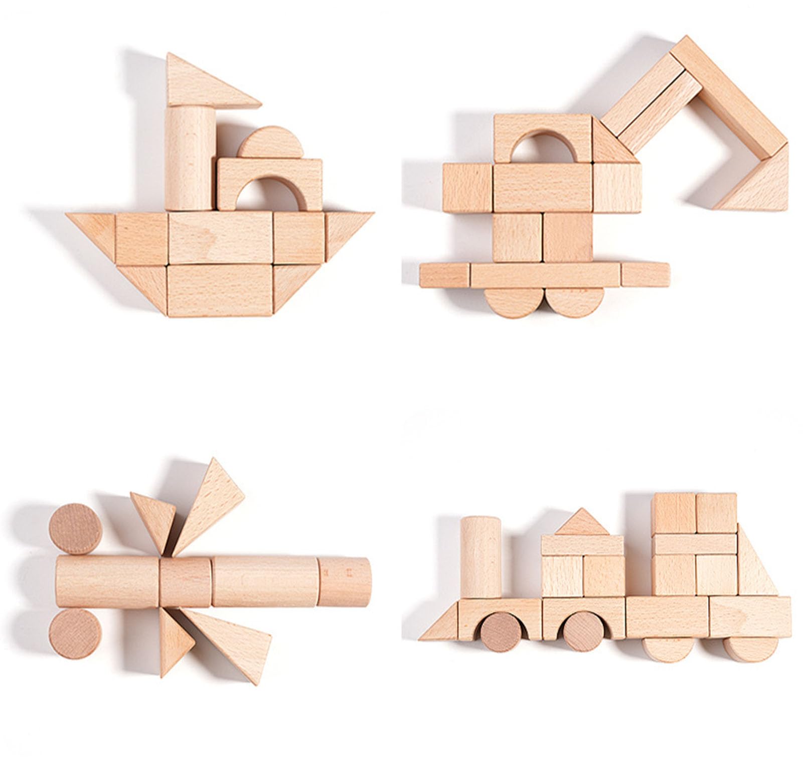 Zestaw drewnianych klocków Montessori, klocki konstrukcyjne w dużym rozmiarze, edukacyjna zabawka STEM dla przedszkolaków,100cs wood color
