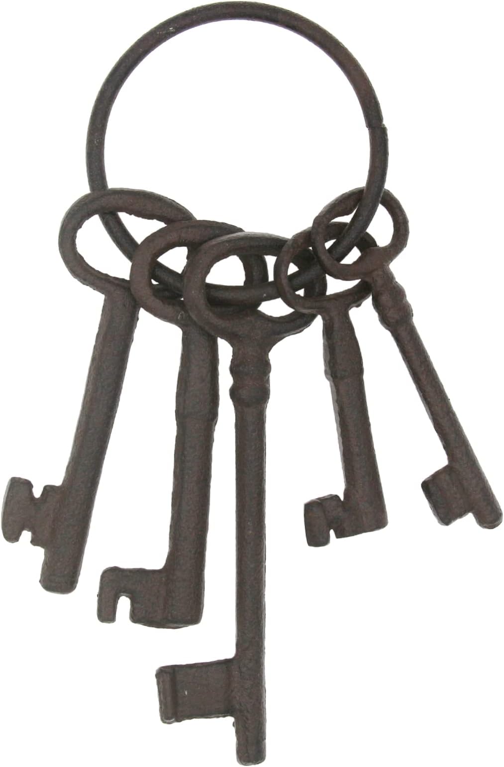 8" Vintage Cast Iron Skeleton Key Ring Antique Style Pirate Treasure Chest Keys Set For Farmhouse Decor, Halloween Home Decoration Prop (Style-1)