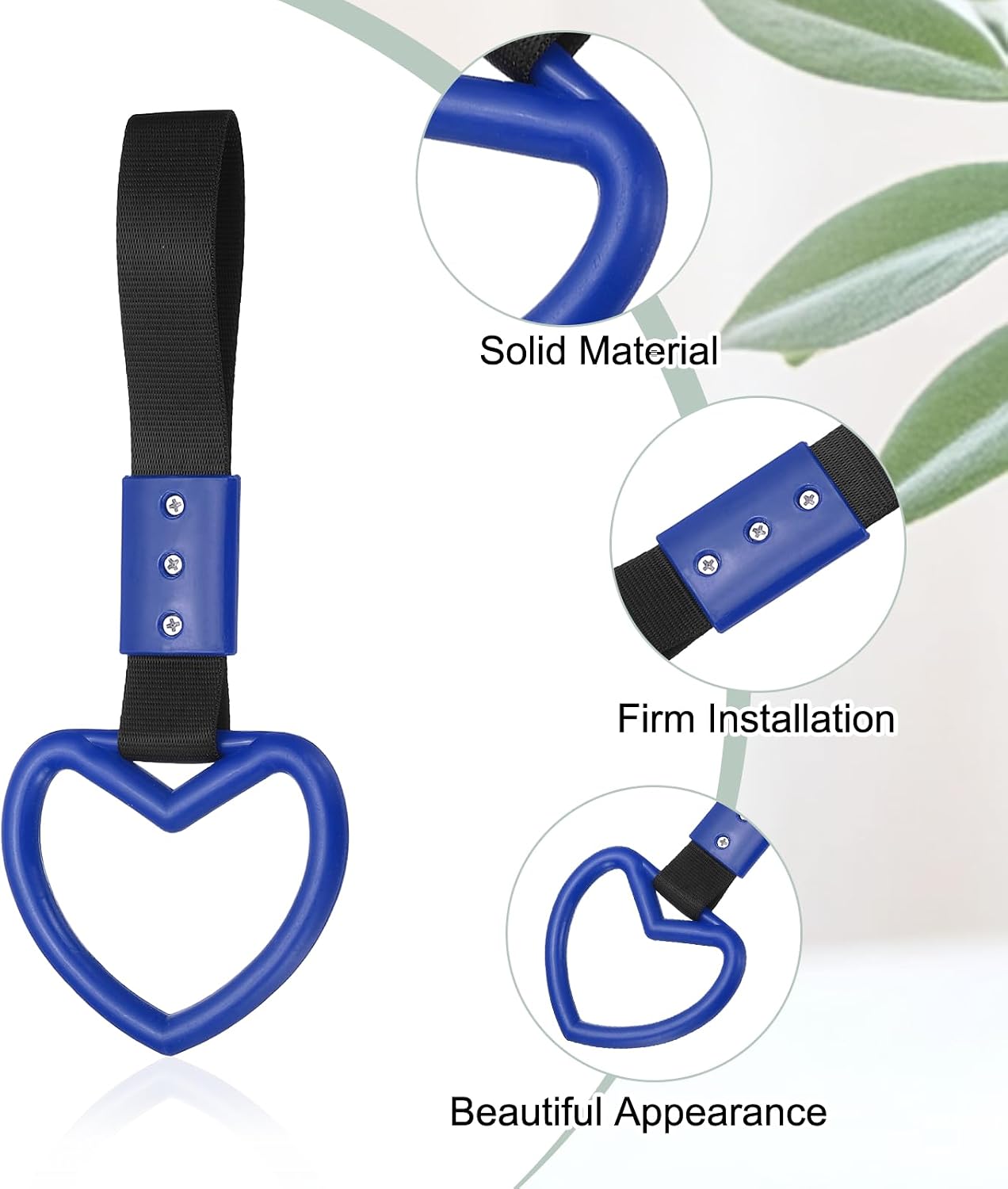 PATIKIL 4 Pcs Heart Shaped Car Handle Straps, Car Hanging Accessories Bumper Warning Ring Drift Charm for Auto Bus Decor Interior Exterior Decoration, Blue (Black Strap)