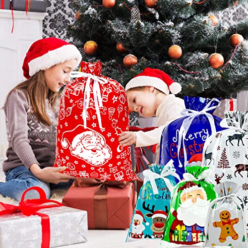 Sac Cadeau Noel, Lot de 30 Sacs Cadeaux de Noël Toutes Tailles, Grands Sachet Noel avec Cordons de Serrage, pour la Fête de Noël, Emballage de Cadeaux et Décorations de Vacances. - Image 6