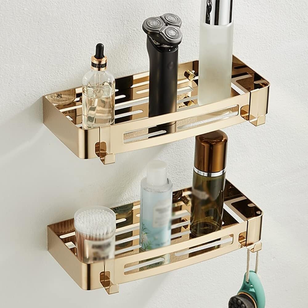 WDSOPK Wall-Mounted Corner Shower, Gold 1-Tier, Ideal For Shampoo & Shower Gel, Includes Hooks, Perfect For Kitchen Bottles & Condiments.,Gold 1 Layer (Golden 2 Layer)