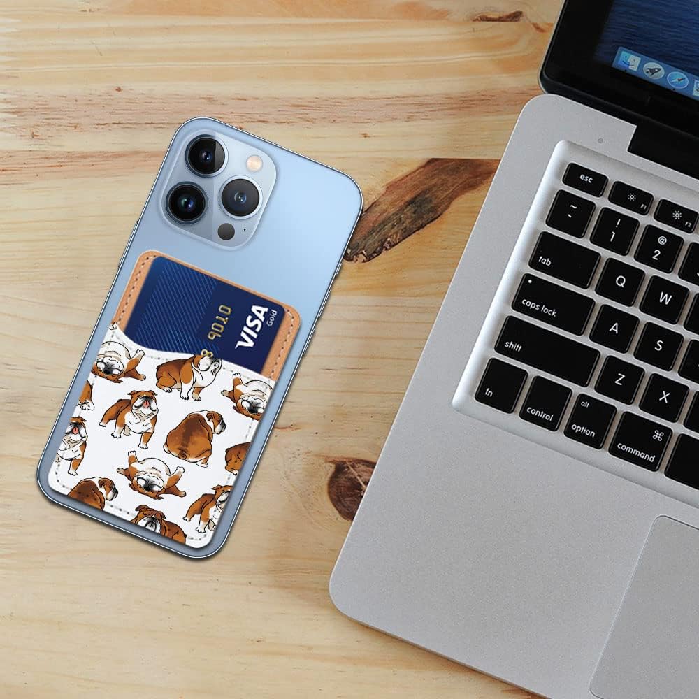 FINCIBO PU Leather Self-Adhesive Universal Credit Card Holder Wallet for All Smart Mobile Cell Phones - English Bulldog Funny Playful Postures image 3